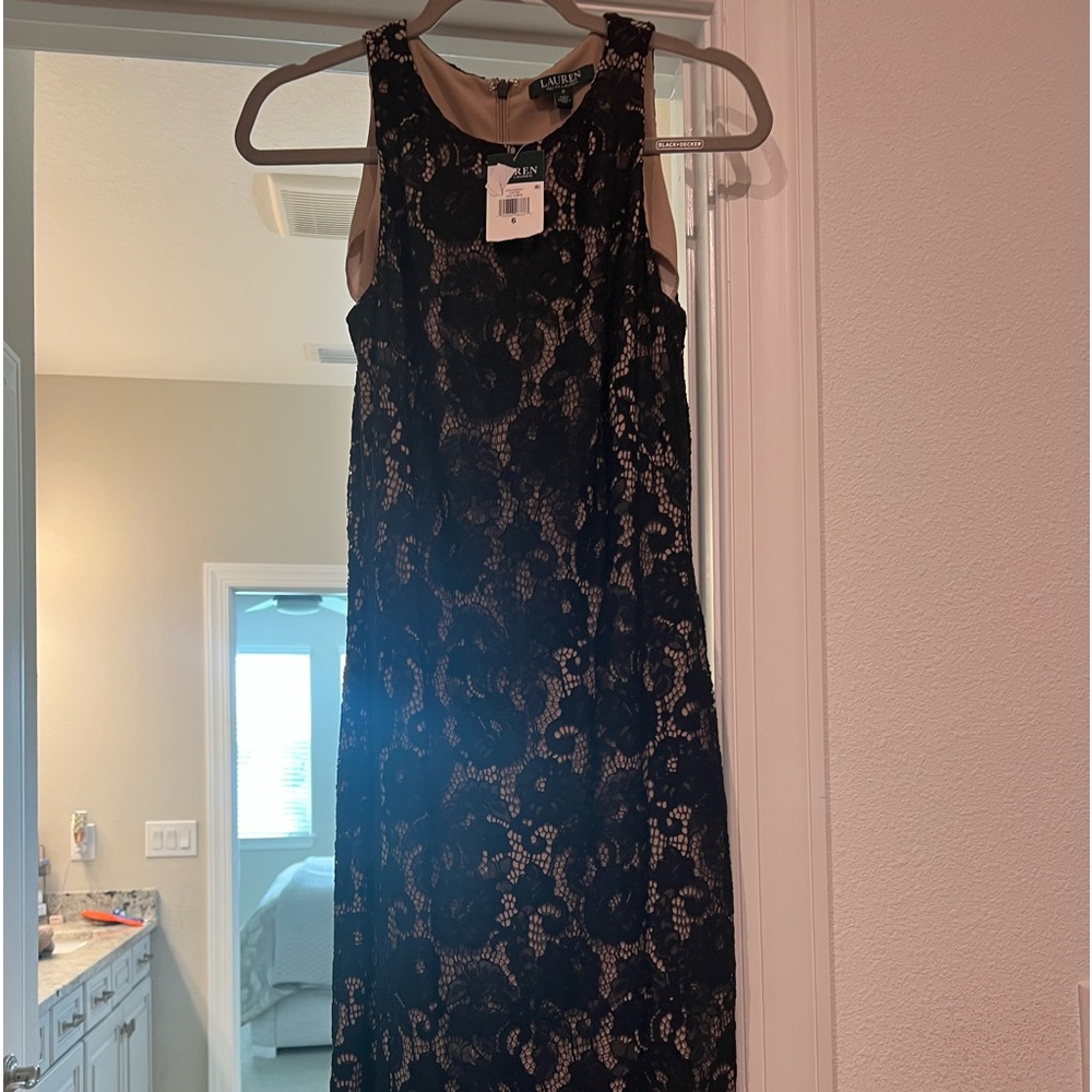 NWT Ralph Lauren nude/black lace long dress